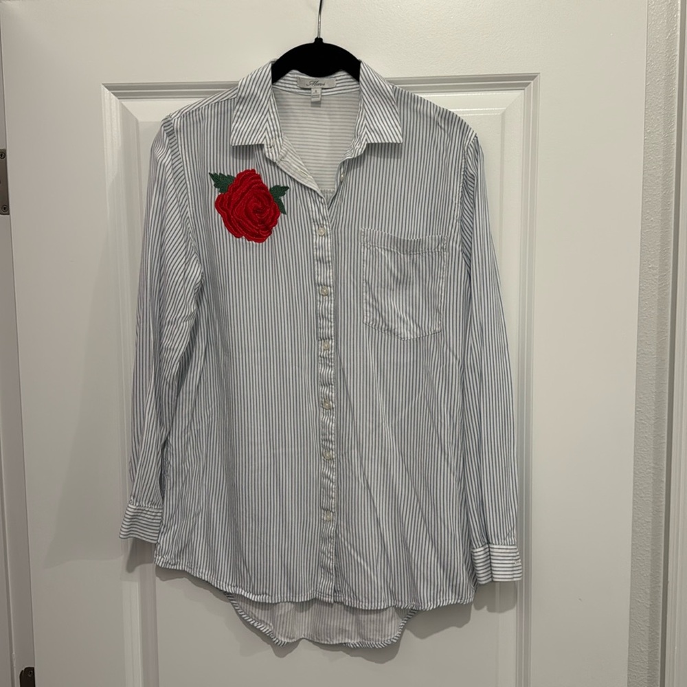 Mavi Jeans Striped Button-Up Shirt with Rose Embroidery